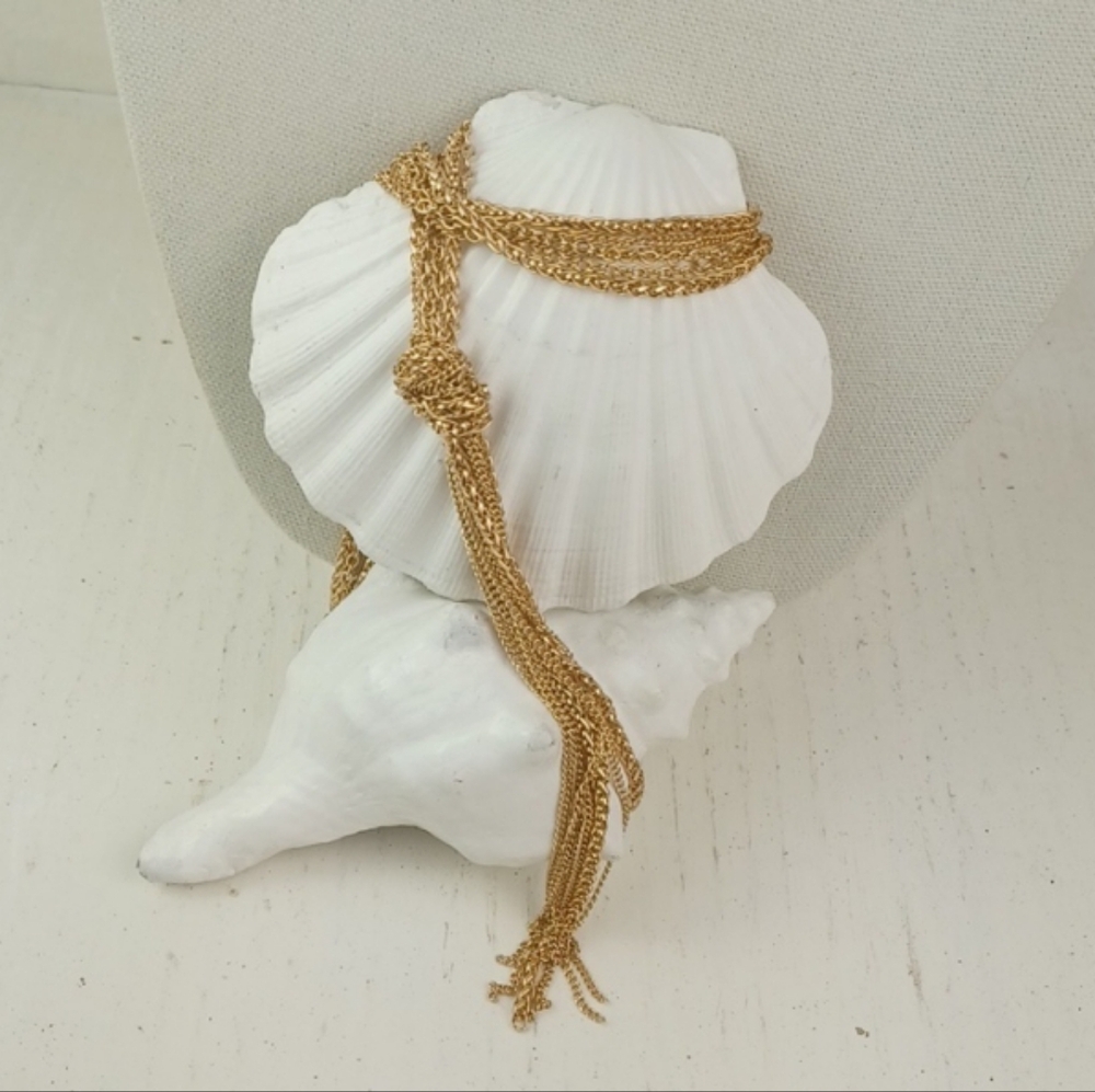 Boho Princess Golden Knotted Bolo Fringe Chain Necklace & Earrings
